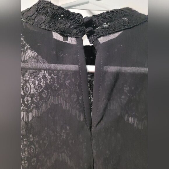 Forever 21 Black High Neck Lace Sheer See-Through Flounce Sleeve Blouse Shirt M - Picture 13 of 14